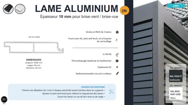 Fiche produit lame épaisse de 18mm pour pergola
