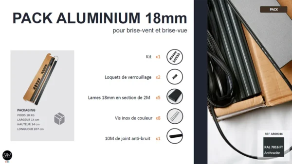 Fiche produit pack aluminium anthracite 18mm pour pergola, brise-vent et brise-vue