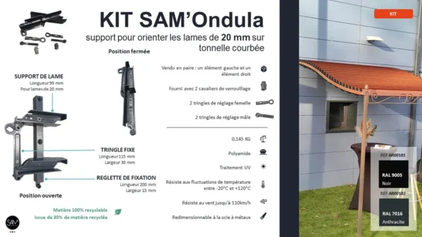 Fiche produit pack Kit Sam'ondula : support pour orienteffet rouille 20mm pour pergola, brise-vent et brise-vue