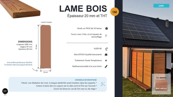 Fiche produit lame en bois épaisse de 20mm pour brise-vue