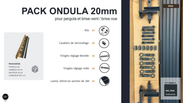 Fiche produit pack ondula gris 20mm pour pergola, brise-vent et brise-vue